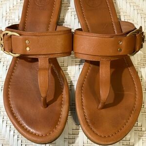Tory Burch Brown Leather Sandals T-Strap Design